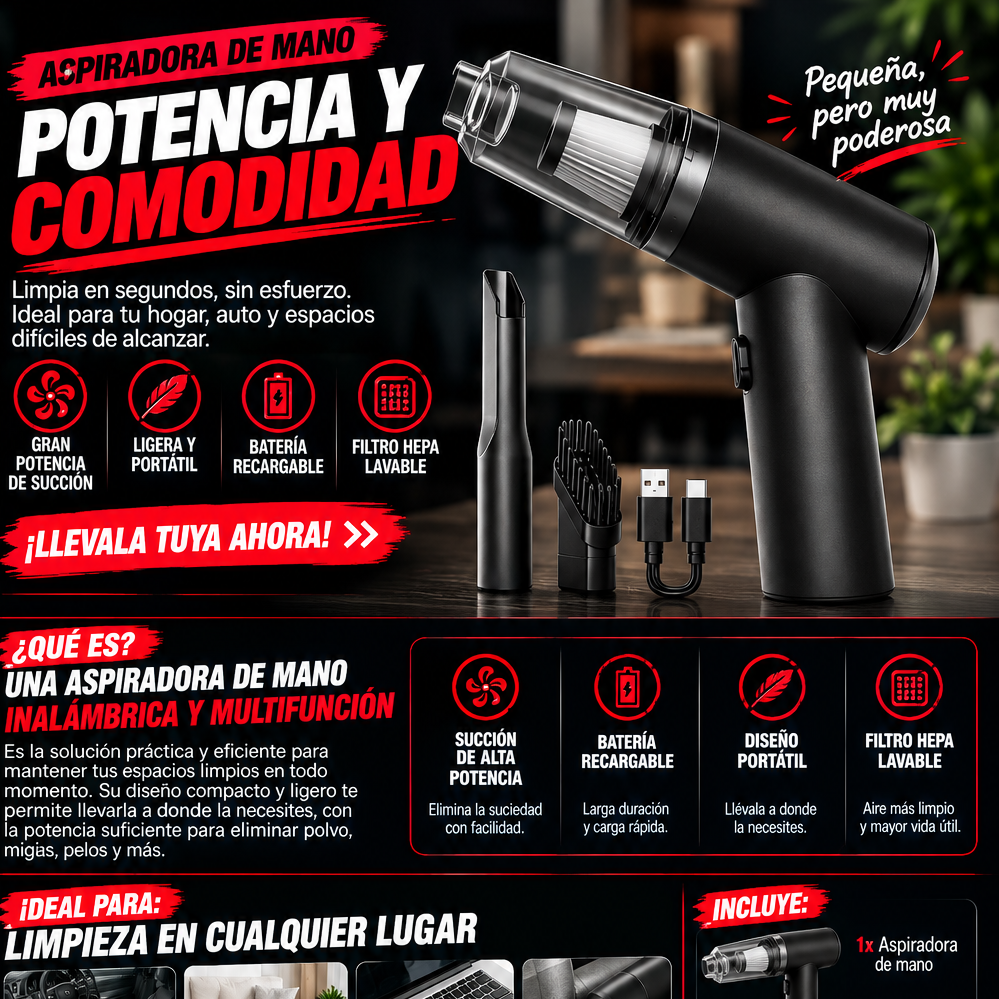 Mini Aspiradora Portátil Recargable