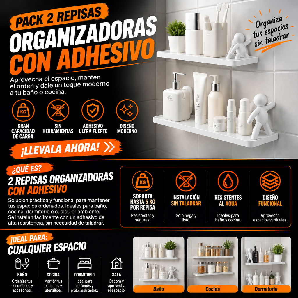 Pack 2 Repisa Organizadora Con Adhesivo