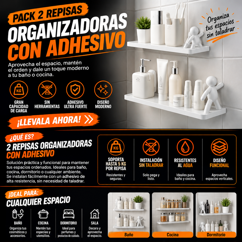 Pack 2 Repisa Organizadora Con Adhesivo