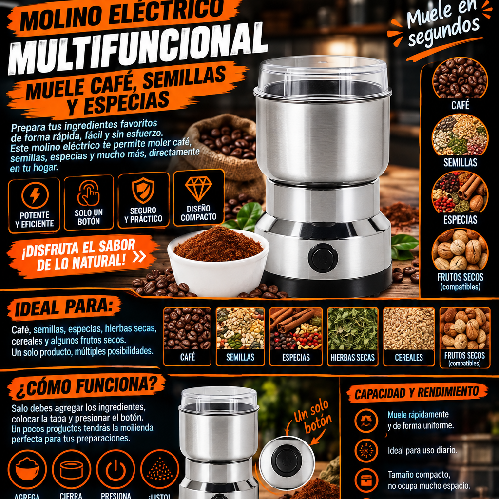 Molino Eléctrico Compacto – Café y Especias Recién Molidas en Segundos
